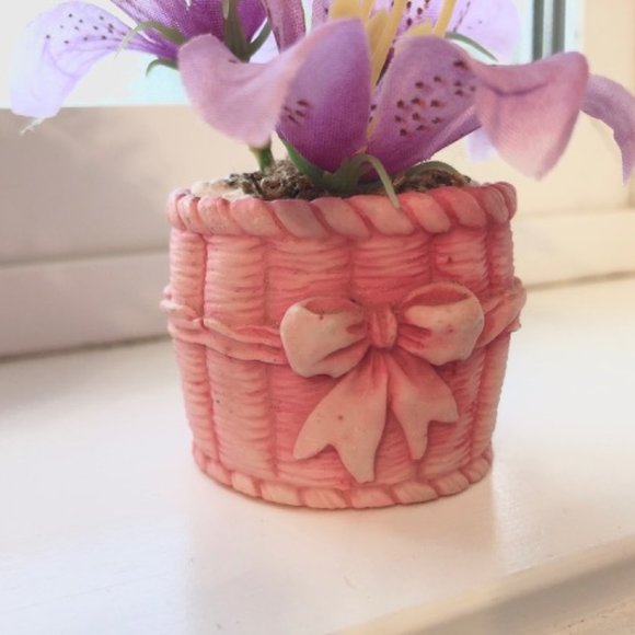 Vintage Spring Mini Artificial Flower and Pot Bow - Picture 3 of 8
